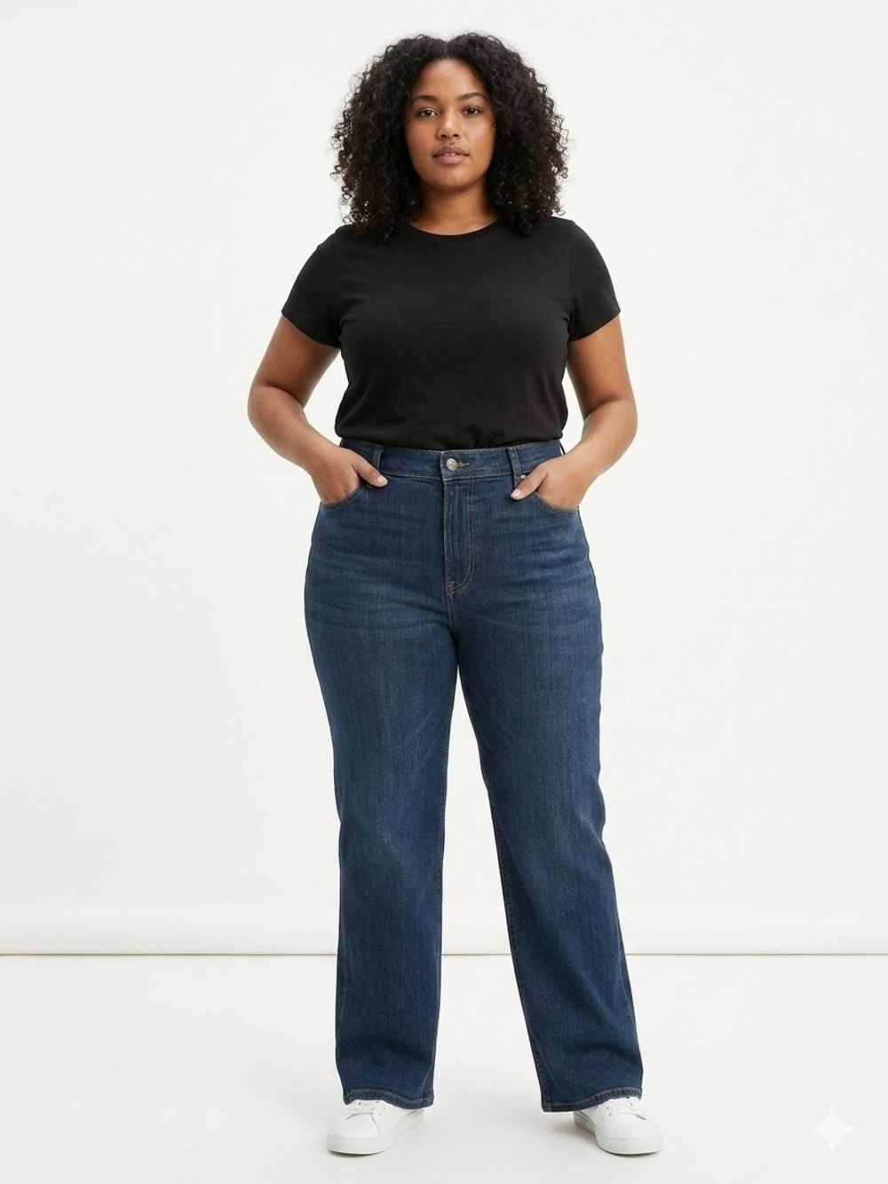JM Collection Straight Leg Jeans in Dark Blue with Black Top